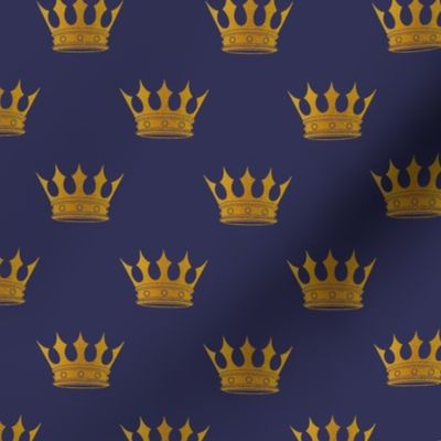 Small 1.5 Inch Gold Crowns on Royal Blue 