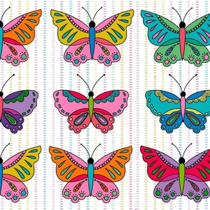 Rainbow Butterflies and stripes - Large