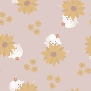 sunflower ghosts (on light brown) - a fun and cute halloween print for kids featuring ghosts and sunflower florals