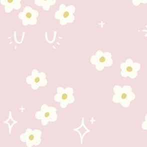 Floral Daisy Sweet Dreams Bedding -  Piglet Pink and Cream || Flowers, Sparkles and Sleepy Eyes || Jumbo  