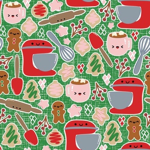 large scale 24x24in holiday baking - green linen