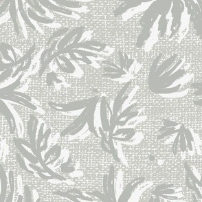 Tropical Leaves Doodle - Gray Linen Texture