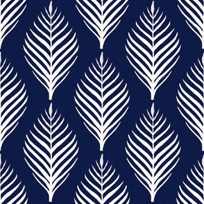 Linen Palm Frond - Cream on Navy - 12  inch repeat