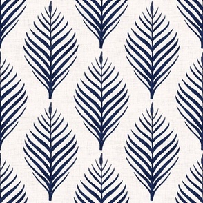 Linen Palm Frond - Navy on Cream - 12 inch repeat