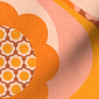 groovy retro 60s 70s daisy swirl pattern clash 24 jumbo wallpaper scale orange blush by Pippa Shaw