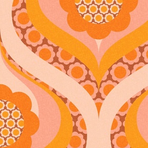 groovy retro 60s 70s daisy swirl pattern clash 24 jumbo wallpaper scale orange blush by Pippa Shaw