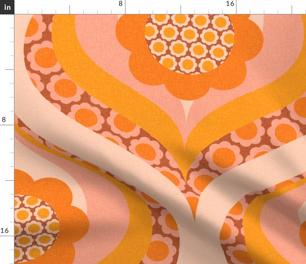 groovy retro 60s 70s daisy swirl pattern clash 24 jumbo wallpaper scale orange blush by Pippa Shaw
