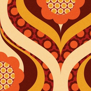 groovy retro 60s 70s daisy swirl pattern 24 jumbo wallpaper scale rust gold by Pippa Shaw