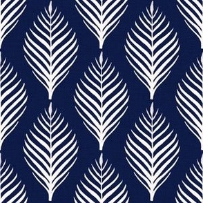 Linen Palm Frond - Cream on Navy - 6  inch repeat