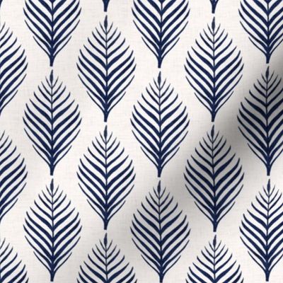 Linen Palm Frond - Navy on Cream - 6 inch repeat