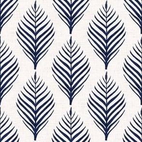 Linen Palm Frond - Navy on Cream - 6 inch repeat