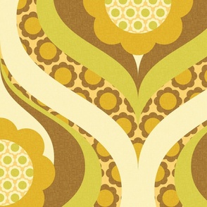 groovy retro 60s 70s daisy swirl pattern 24 jumbo wallpaper scale avocado brown lime mustard by Pippa Shaw