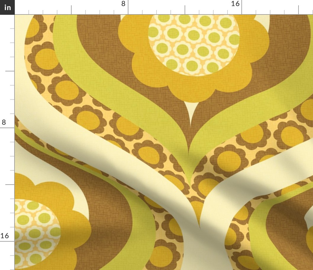 groovy retro 60s 70s daisy swirl pattern 24 jumbo wallpaper scale avocado brown lime mustard by Pippa Shaw