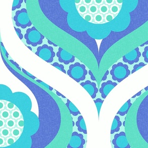 groovy retro 60s 70s daisy swirl pattern 24 jumbo wallpaper scale royal blue_ green_ turquoise_ white by Pippa Shaw