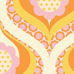 groovy retro 60s 70s daisy swirl pattern 24 jumbo wallpaper scale yellow orange pink by Pippa Shaw