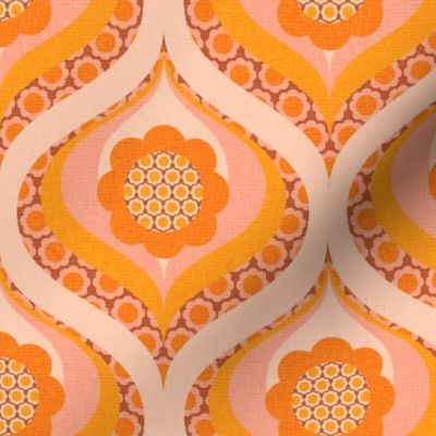 groovy retro 60s 70s daisy swirl pattern clash medium scale orange blush by Pippa Shaw