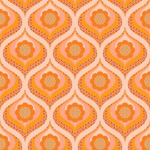 groovy retro 60s 70s daisy swirl pattern clash medium scale orange blush by Pippa Shaw