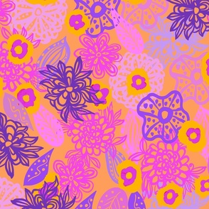 CT2464 Bold Orange  Pink Purple Beach Floral Design