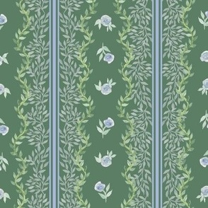Scalloped Vines & Roses - Leaf Green Colorway - Larger Scale