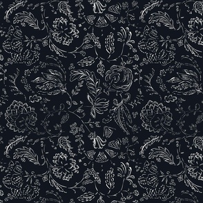 Julia - Block Print Indian Floral in Black and White 12 inch repeat