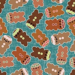 small 6x6in gingerbread gals - teal linen
