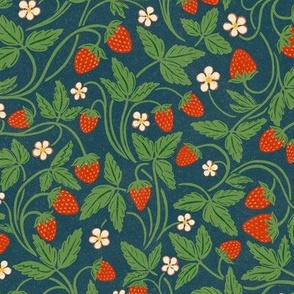 Spring Strawberries - 9" medium - red and green on teal blue 