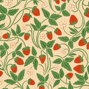 Spring Strawberries - 9" medium - red and green on light apricot