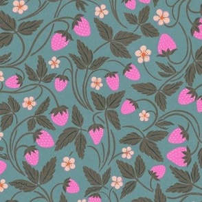 Spring Strawberries - 9" medium - orchid and taupe on dusky blue 