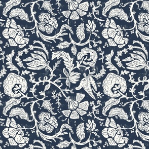 Julia -Block Print Indian Floral in Navy Blue 12 inch repeat