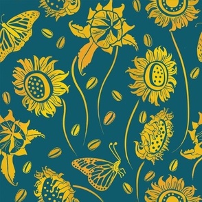 sunflowers yellow and teal