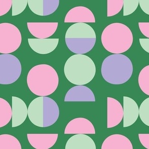 Colorful disco print - geometric circles and moon sixties colorful retro design abstract shapes pink mint lilac on jade green
