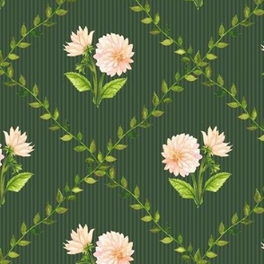 Dahlia Vines - Olive Green Colorway - Larger Scale