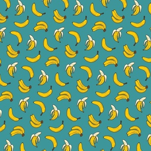 Scattered Bananas Tropical Fruit on Teal Small