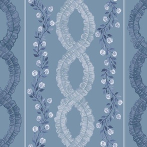 Rococo Ruffles & Roses - Chambray Blue Colorway - Larger Scale