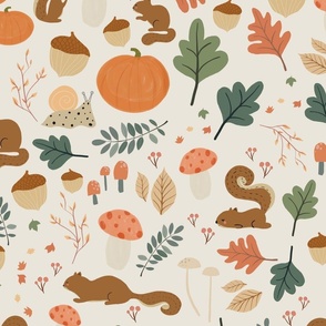 Squirrelly Autumn Whimsy - offwhite