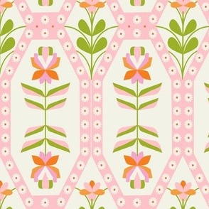green and pink  70s Retro Florals Nostalgia