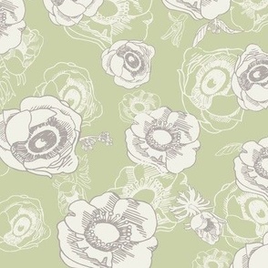 FLOATING BLOOMS lime green and Taupe by ARTSYANAFLORIDA