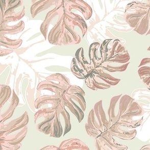 Monstera Leaf in shades of pink, neutral, mint and sage