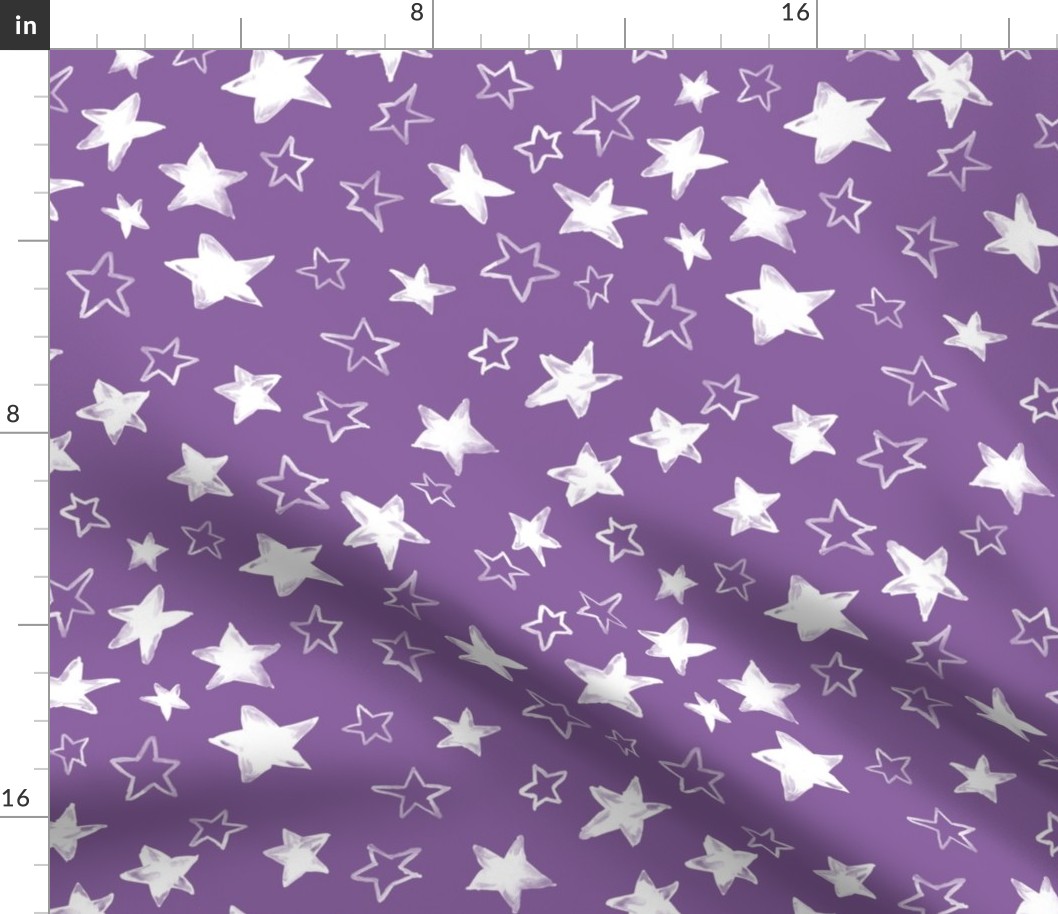 watercolor white stars over purple orchid background