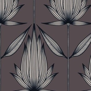 Doodle Flower | Black, Silver Rust, Purple-Brown-Gray | Moody Dark Botanical