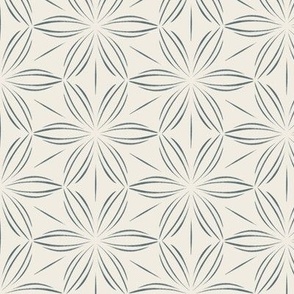 Flowers and Lines _ Creamy White_ Marble Blue 02 _ Floral