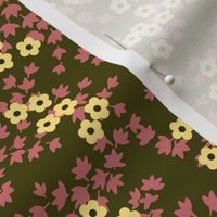 Ditsy Vintage Floral - Khaki, Rose Pink, Yellow (small scale)