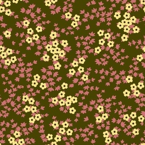 Ditsy Vintage Floral - Khaki, Rose Pink, Yellow (small scale)