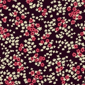 Ditsy Vintage Floral - Black, Red, Beige (small scale)