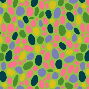 PEBBLY BOTTOM Abstract Pebbles Minimalist Undersea Ocean Sea Texture Coordinate in Pink Purple Teal Yellow on Green - MEDIUM Scale - UnBlink Studio by Jackie Tahara