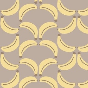 471 - Jumbo large scale bananas Monkeys in the jungle coordinate in pale soft baby yellow, and warm taupe greige  - for table linens, aprons, tea towels, nursery wallpaper and accessories.