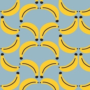 471 $  -  Jumbo large scale bananas Monkeys in the jungle coordinate in bold sunshine yellow, and cool sky blue  - for table linens, aprons, tea towels, nursery wallpaper and accessories.