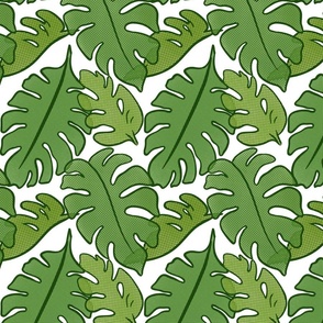 Green Monstera leaves in dot pattern - medium