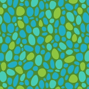 PEBBLY BOTTOM Abstract Pebbles Minimalist Undersea Ocean Sea Texture Coordinate in Turquoise Blue Green on Dark Green - MEDIUM Scale - UnBlink Studio by Jackie Tahara