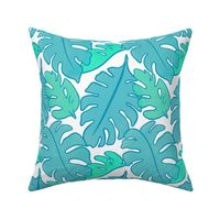 Turquoise monstera leaves in dot pattern - medium